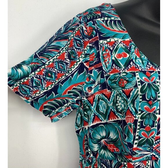 Joe Kealoha Women Dress Size Medium M Teal Blue Aloha Shift Short Sleeve Zip - Picture 4 of 6